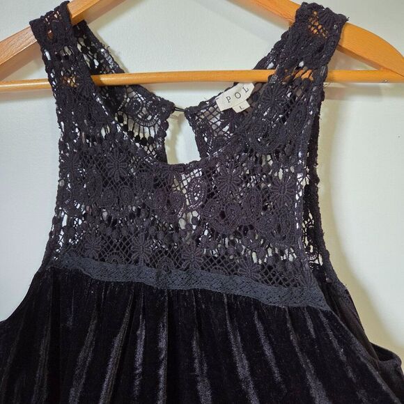 EUC LPOL BLACK VELVET AND LACE SWING STYLE TANK TOP SIZE L - Picture 4 of 16
